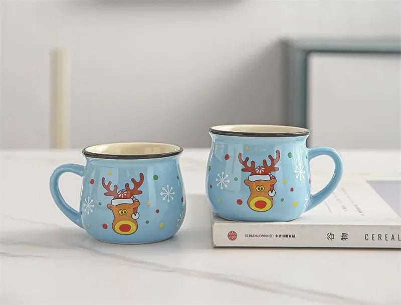 150ML Ceramic Christmas Mugs Cartoon Santa Style Cute Elk Snowman Mousse Cup for Office Home Breakfast Milk Mug Kids Xmas Gifts