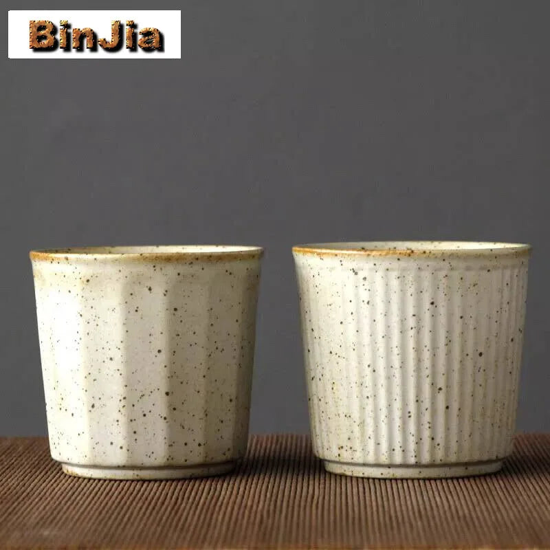 230ml Coarse Pottery Tea Cup Vertical Stripes Teaware Handmade Retro Water Japanese Handheld Office Ceramic Coffee Milk Cups