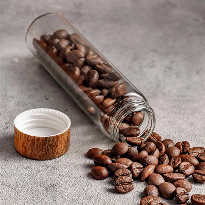 12 Hole Coffee Beans Storage Container Tube with Wood Funnel Display Rack Glass Bottle Single Dose Coffee Accessories Coffeware