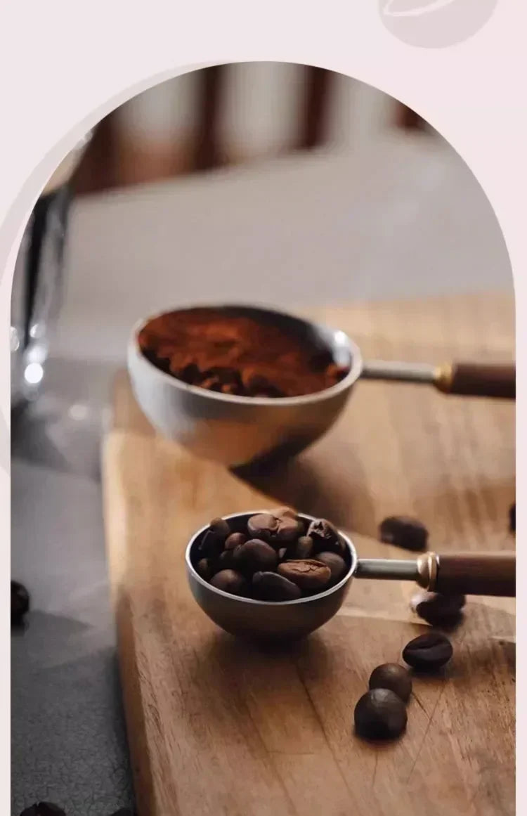 1PC 304 Stainless Steel Walnut Long Handle Coffee Powder Powder Measuring Spoon Kitchen Baking Tools Measuring Spoon Cucharas