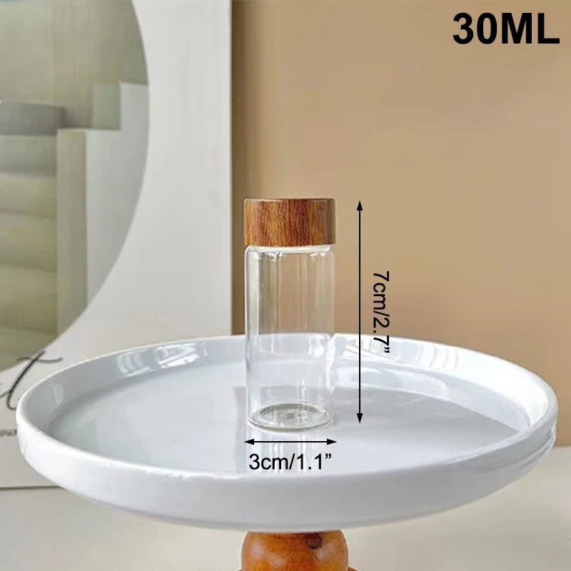 1pc Coffee Bean Glass Tube With Wood Tool Bottled Tubes Grain Storage Wooden Sealed Airtight Canisters For Home Office