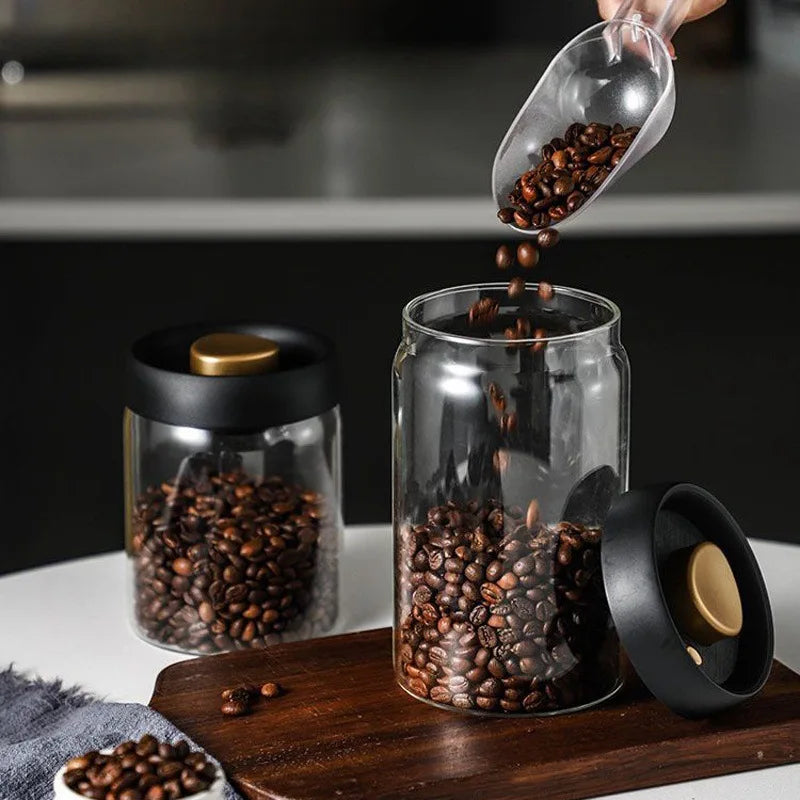 Vacuum Sealed Tank Coffee Beans Storage Glass Bottle Transparent Food Storage Jar Moisture-proof Extract Air Airtight Container