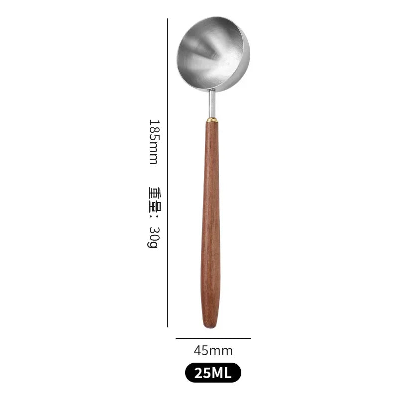 25ml Wooden Handle Stainless Steel Coffee Scoop Tablespoon Measuring Spoon Walnut Wood Long Handle Coffee Spoons Cafe Decoration