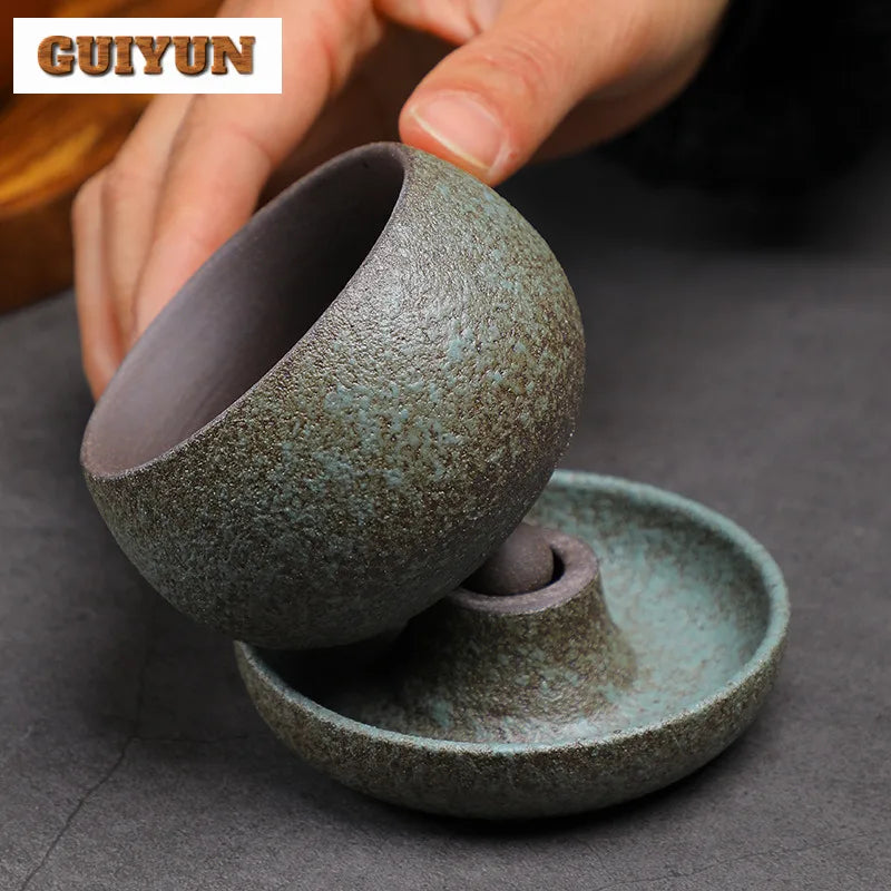 150ml Crude Pottery Latte Art Coffee Mug With Plate Milk Cup Afternoon Tea Mug Cup Saucer Kit Office Water Cup Teaset Collection