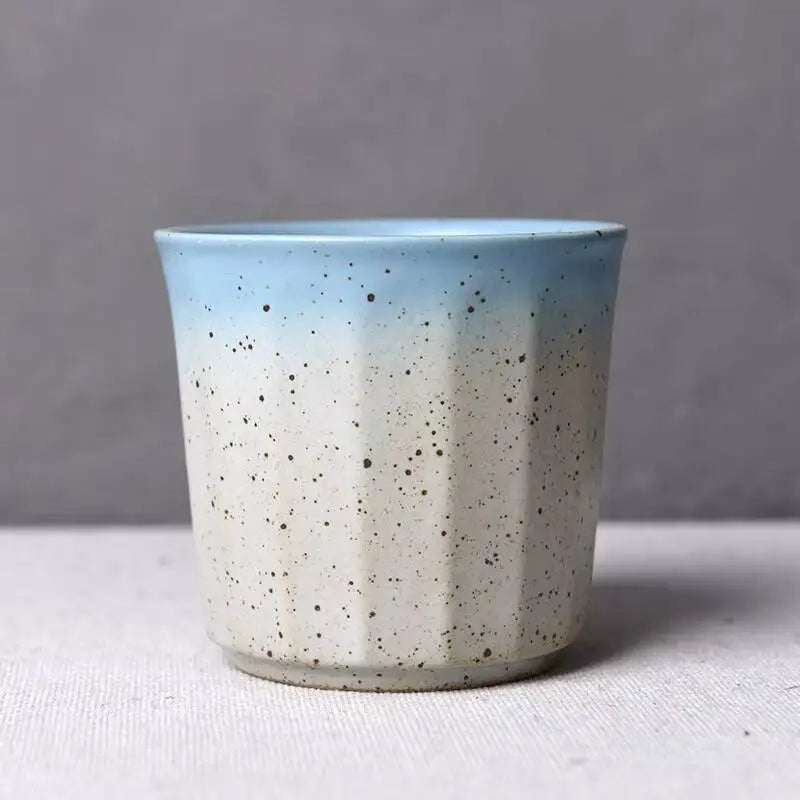 230ml Coarse Pottery Tea Cup Vertical Stripes Teaware Handmade Retro Water Japanese Handheld Office Ceramic Coffee Milk Cups