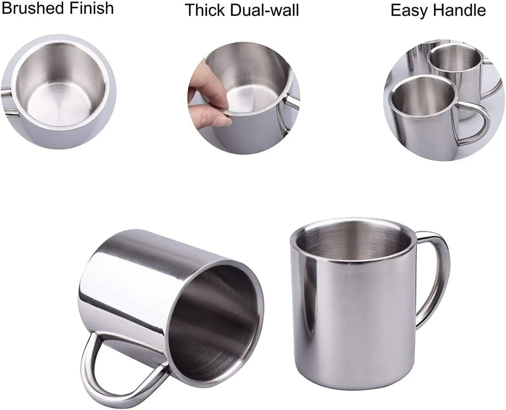 1-5PCS 220ML Stainless Steel Mug Coffee Cup Double Wall Stainless Steel Anti-Heat Aniti-Scalding Cup Outdoor Metal Drinking Cup