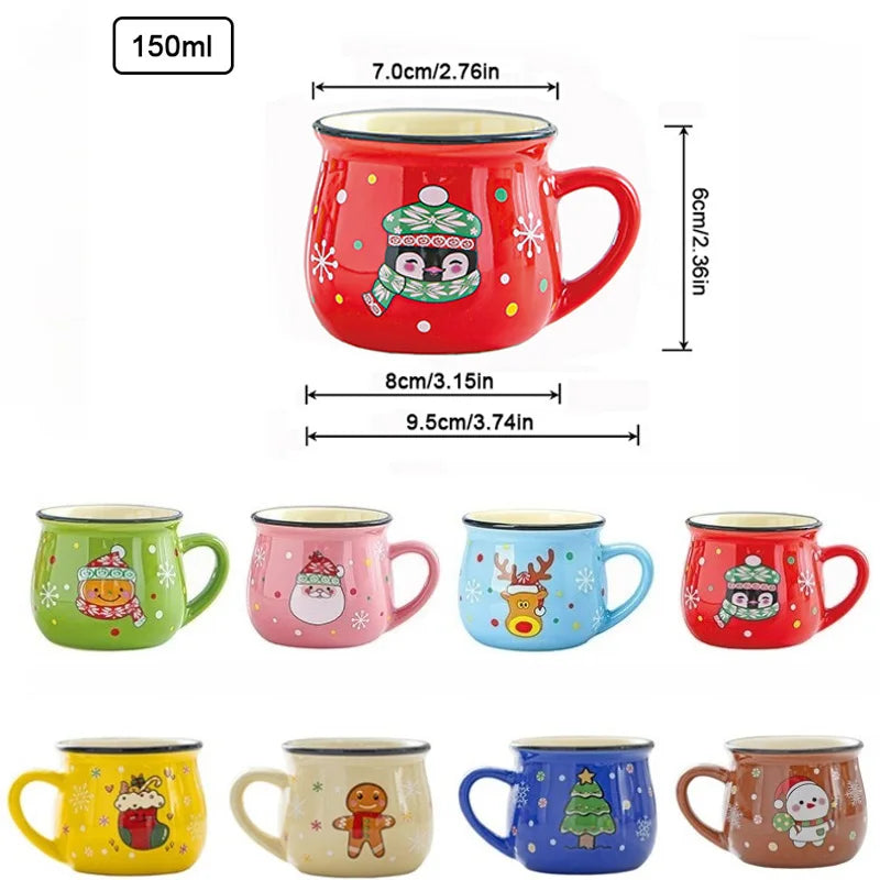 150ML Ceramic Christmas Mugs Cartoon Santa Style Cute Elk Snowman Mousse Cup for Office Home Breakfast Milk Mug Kids Xmas Gifts