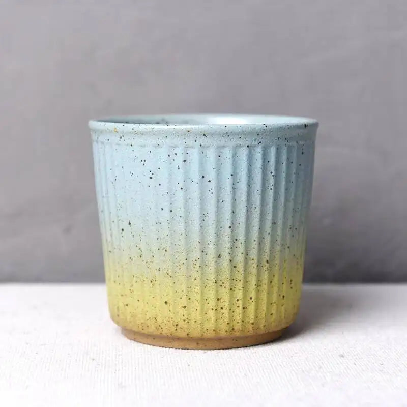 230ml Coarse Pottery Tea Cup Vertical Stripes Teaware Handmade Retro Water Japanese Handheld Office Ceramic Coffee Milk Cups