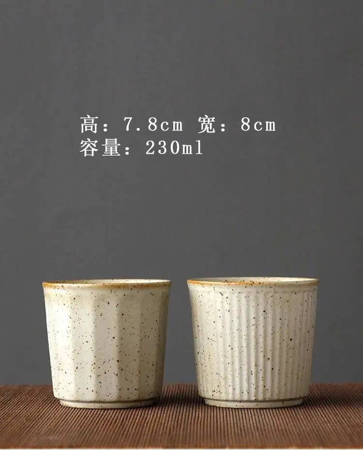 230ml Coarse Pottery Tea Cup Vertical Stripes Teaware Handmade Retro Water Japanese Handheld Office Ceramic Coffee Milk Cups
