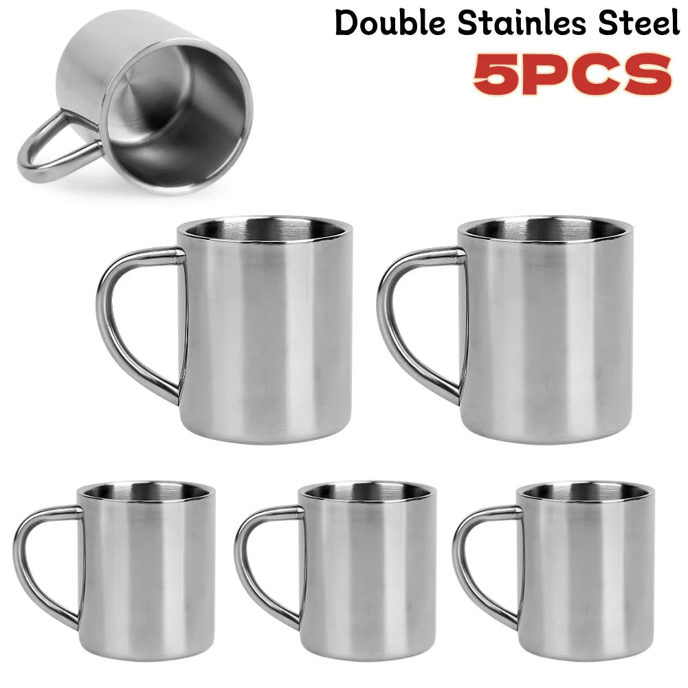 1-5PCS 220ML Stainless Steel Mug Coffee Cup Double Wall Stainless Steel Anti-Heat Aniti-Scalding Cup Outdoor Metal Drinking Cup