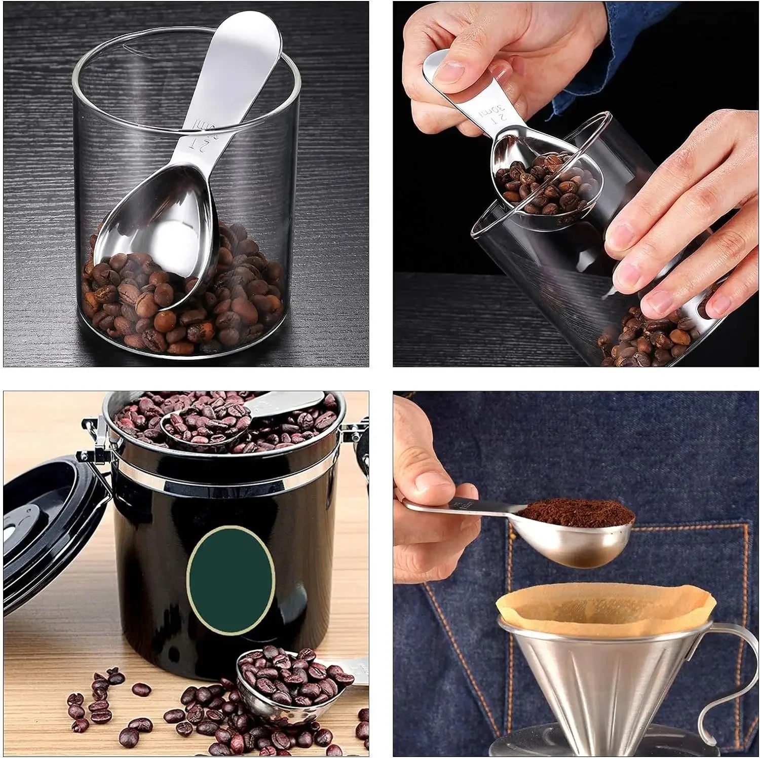 15/30ML Stainless Steel Coffee Scoops Tablespoon Coffee Measure Spoon for Ground Coffee Loose Tea Sugar Whole Bean Flour Gifts
