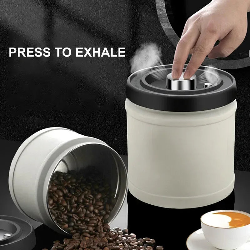 304 Stainless Steel Airtight Coffee Container Storage Canister Coffee Bean Jar Vacuum Sealed Cans food Kitchen Storage Organizer