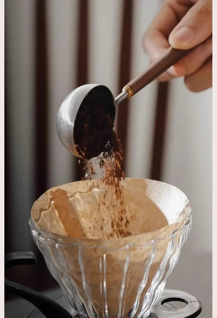 1PC 304 Stainless Steel Walnut Long Handle Coffee Powder Powder Measuring Spoon Kitchen Baking Tools Measuring Spoon Cucharas