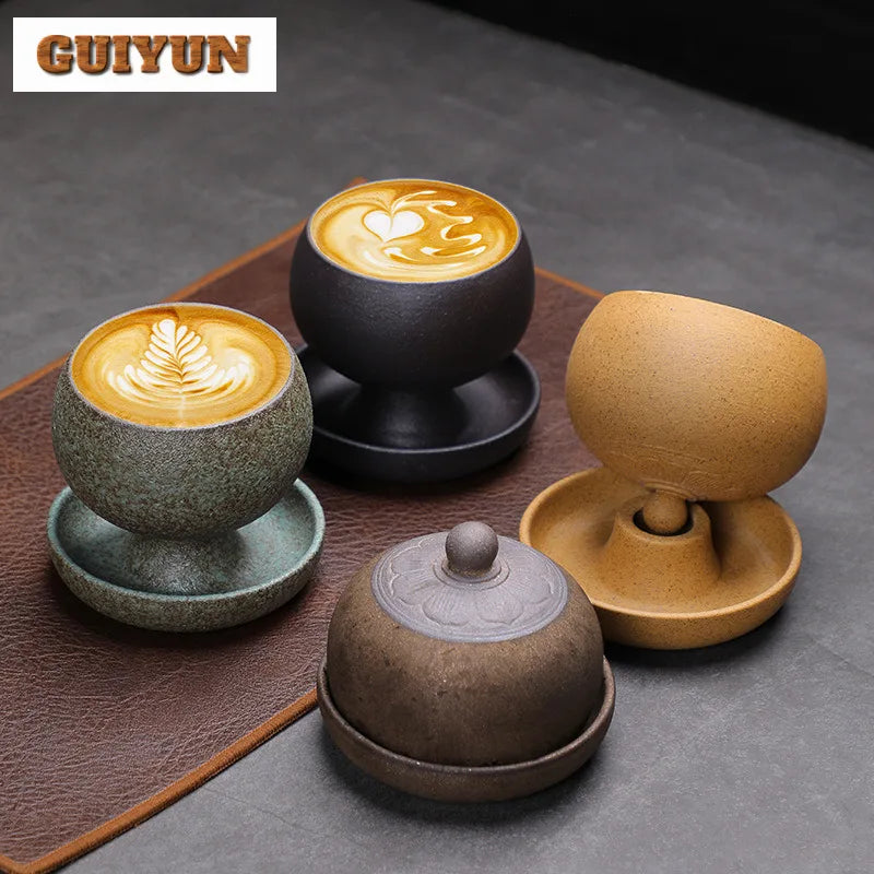 150ml Crude Pottery Latte Art Coffee Mug With Plate Milk Cup Afternoon Tea Mug Cup Saucer Kit Office Water Cup Teaset Collection