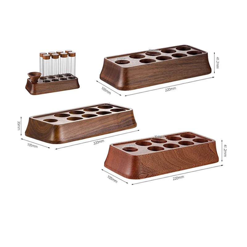 12 Hole Coffee Beans Storage Container Tube with Wood Funnel Display Rack Glass Bottle Single Dose Coffee Accessories Coffeware