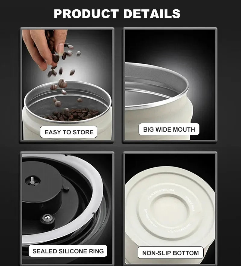 304 Stainless Steel Airtight Coffee Container Storage Canister Coffee Bean Jar Vacuum Sealed Cans food Kitchen Storage Organizer