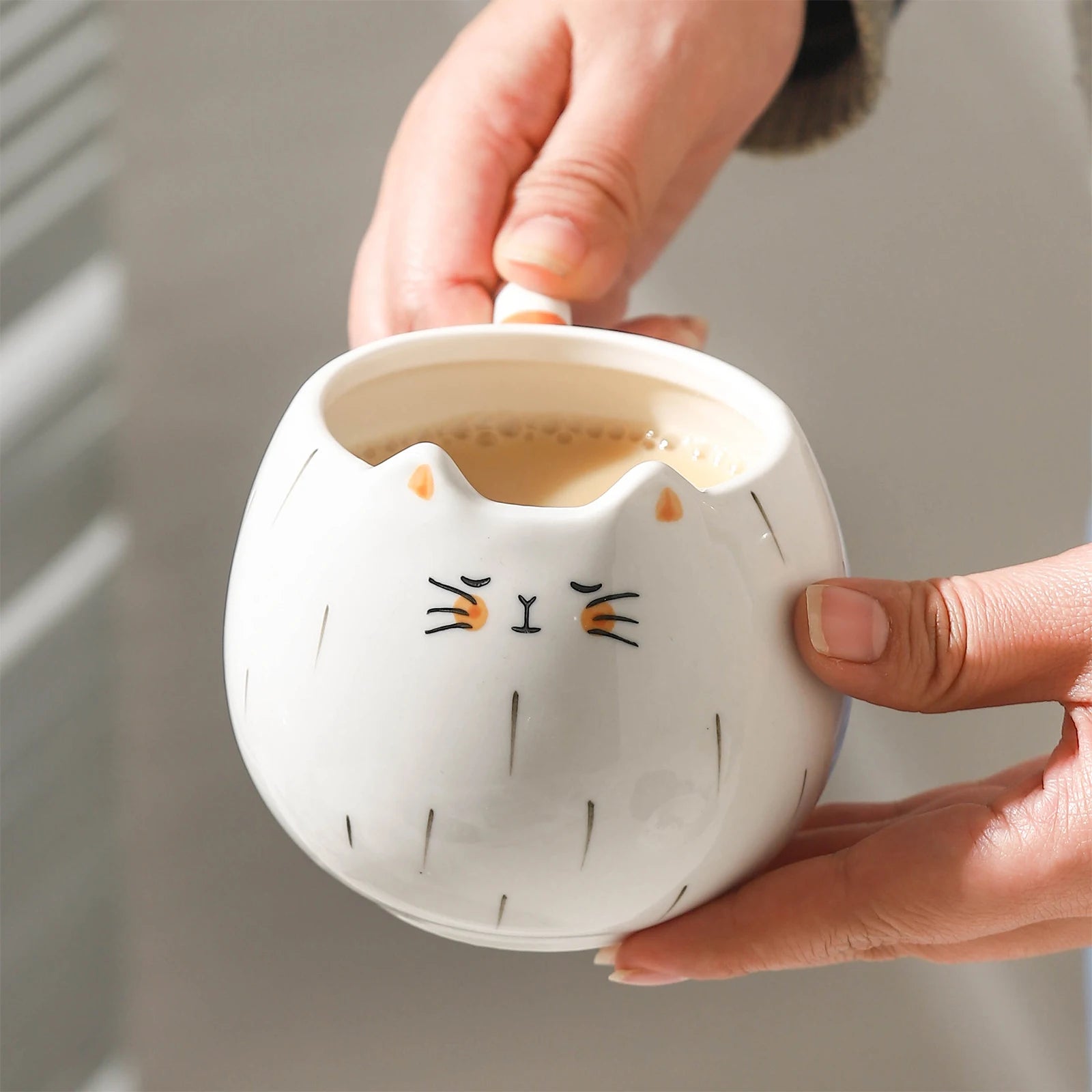 1pc cute ceramic cup, cat shaped mug, 380ml/13oz milk, coffee, and water cups