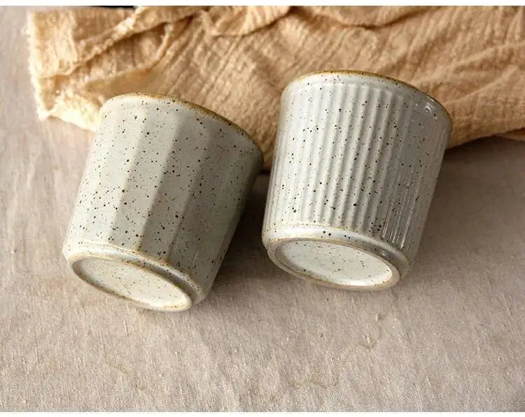 230ml Coarse Pottery Tea Cup Vertical Stripes Teaware Handmade Retro Water Japanese Handheld Office Ceramic Coffee Milk Cups