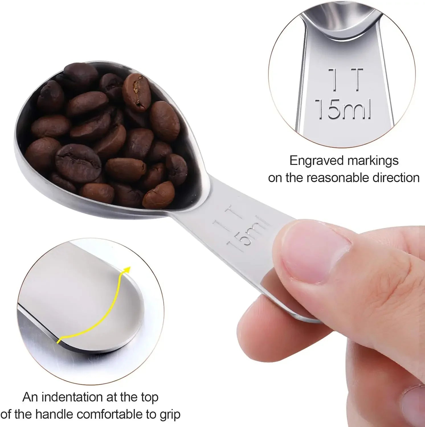 15/30ML Stainless Steel Coffee Scoops Tablespoon Coffee Measure Spoon for Ground Coffee Loose Tea Sugar Whole Bean Flour Gifts