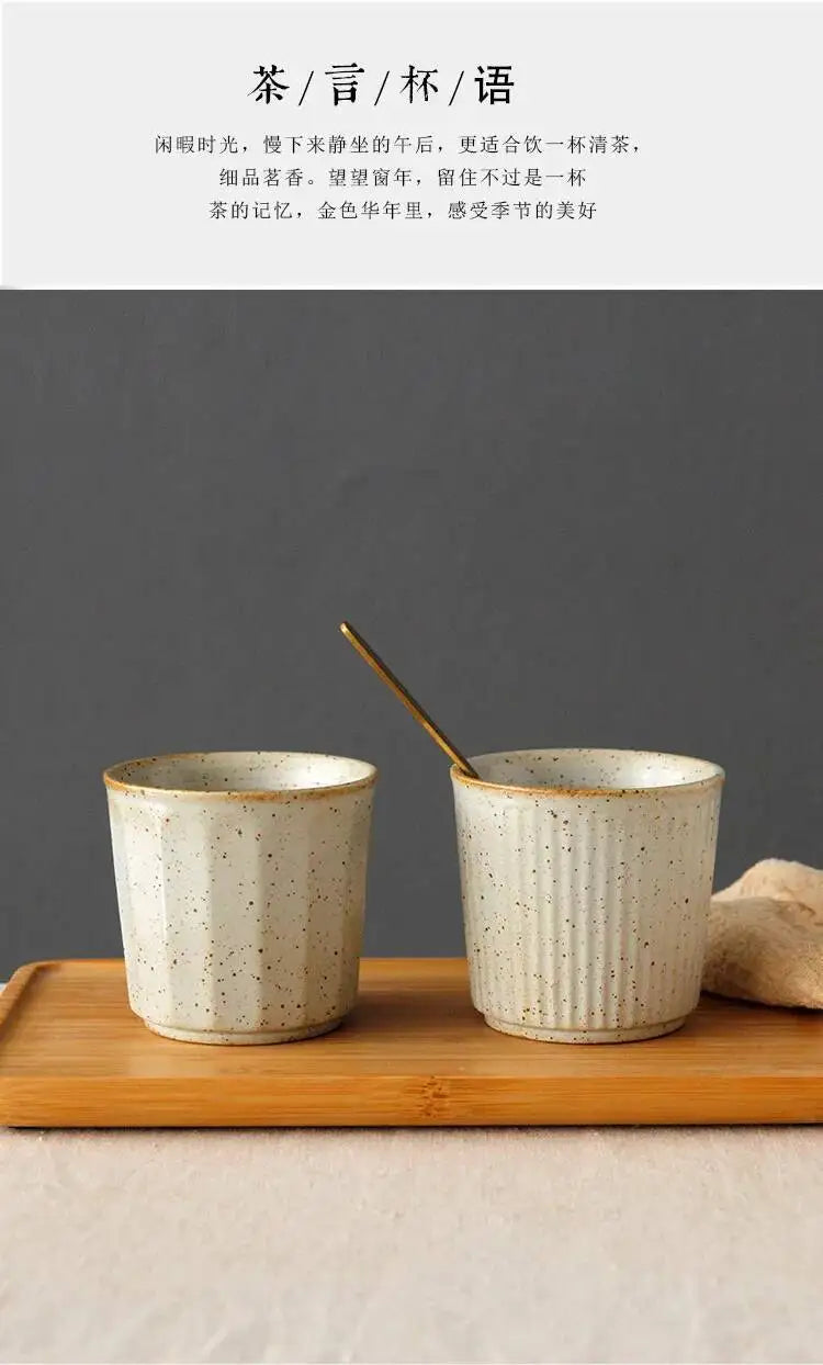 230ml Coarse Pottery Tea Cup Vertical Stripes Teaware Handmade Retro Water Japanese Handheld Office Ceramic Coffee Milk Cups