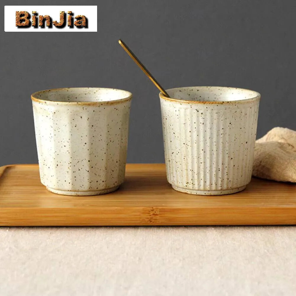 230ml Coarse Pottery Tea Cup Vertical Stripes Teaware Handmade Retro Water Japanese Handheld Office Ceramic Coffee Milk Cups