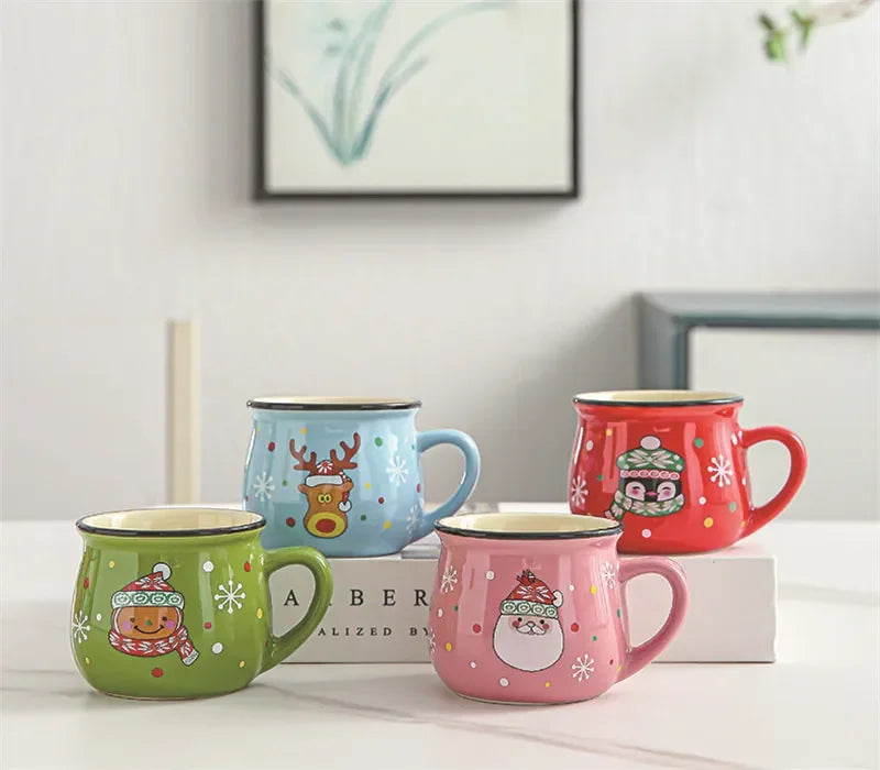 150ML Ceramic Christmas Mugs Cartoon Santa Style Cute Elk Snowman Mousse Cup for Office Home Breakfast Milk Mug Kids Xmas Gifts