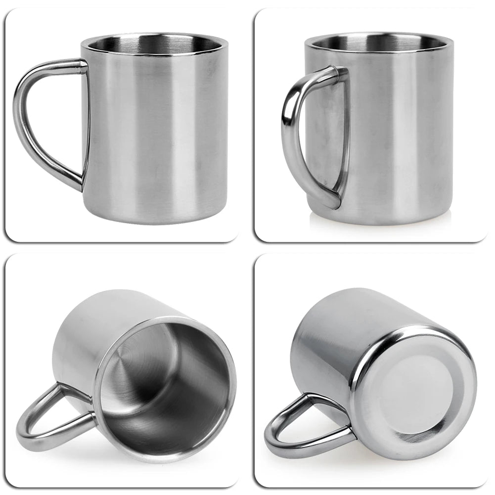 1-5PCS 220ML Stainless Steel Mug Coffee Cup Double Wall Stainless Steel Anti-Heat Aniti-Scalding Cup Outdoor Metal Drinking Cup
