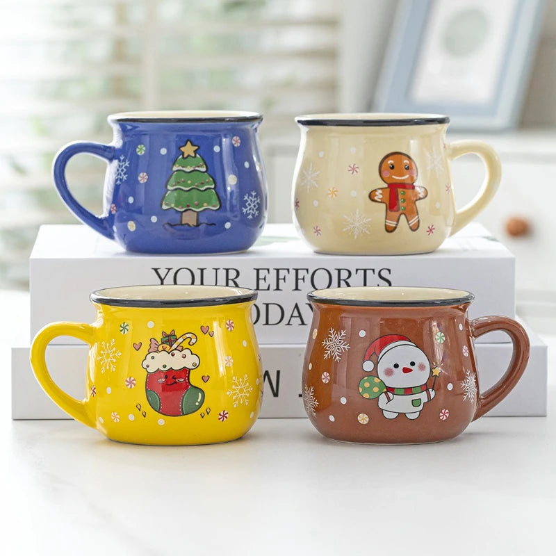 150ML Ceramic Christmas Mugs Cartoon Santa Style Cute Elk Snowman Mousse Cup for Office Home Breakfast Milk Mug Kids Xmas Gifts