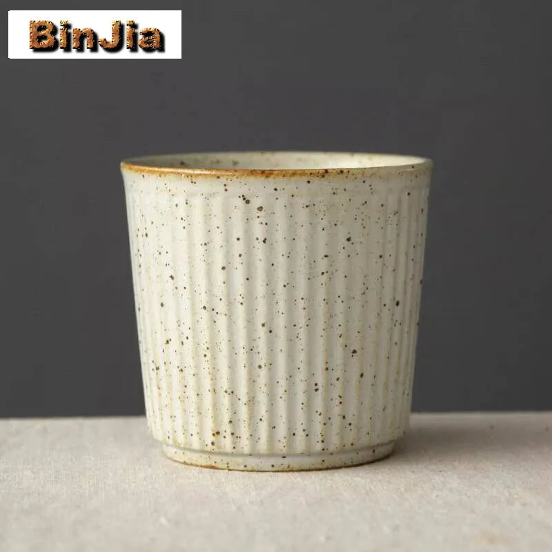 230ml Coarse Pottery Tea Cup Vertical Stripes Teaware Handmade Retro Water Japanese Handheld Office Ceramic Coffee Milk Cups