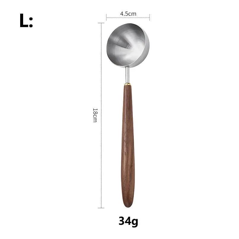 1PC 304 Stainless Steel Walnut Long Handle Coffee Powder Powder Measuring Spoon Kitchen Baking Tools Measuring Spoon Cucharas
