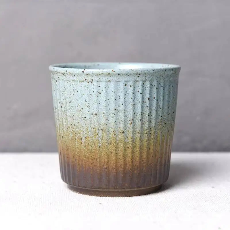 230ml Coarse Pottery Tea Cup Vertical Stripes Teaware Handmade Retro Water Japanese Handheld Office Ceramic Coffee Milk Cups