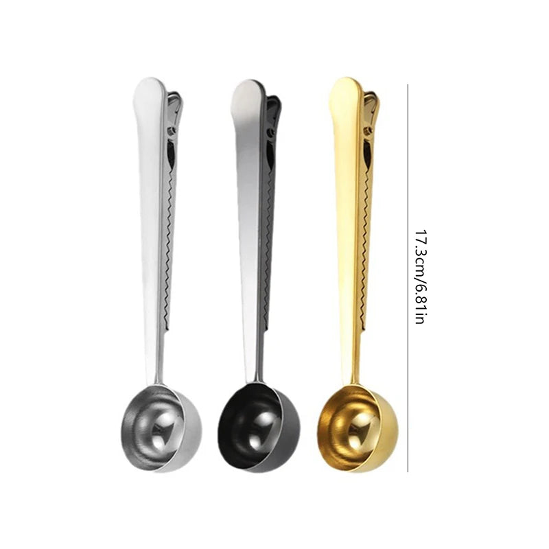 Two-in-one stainless steel coffee bean measuring spoon multi-functional food sealing clip food bag sealing clip baking gadget