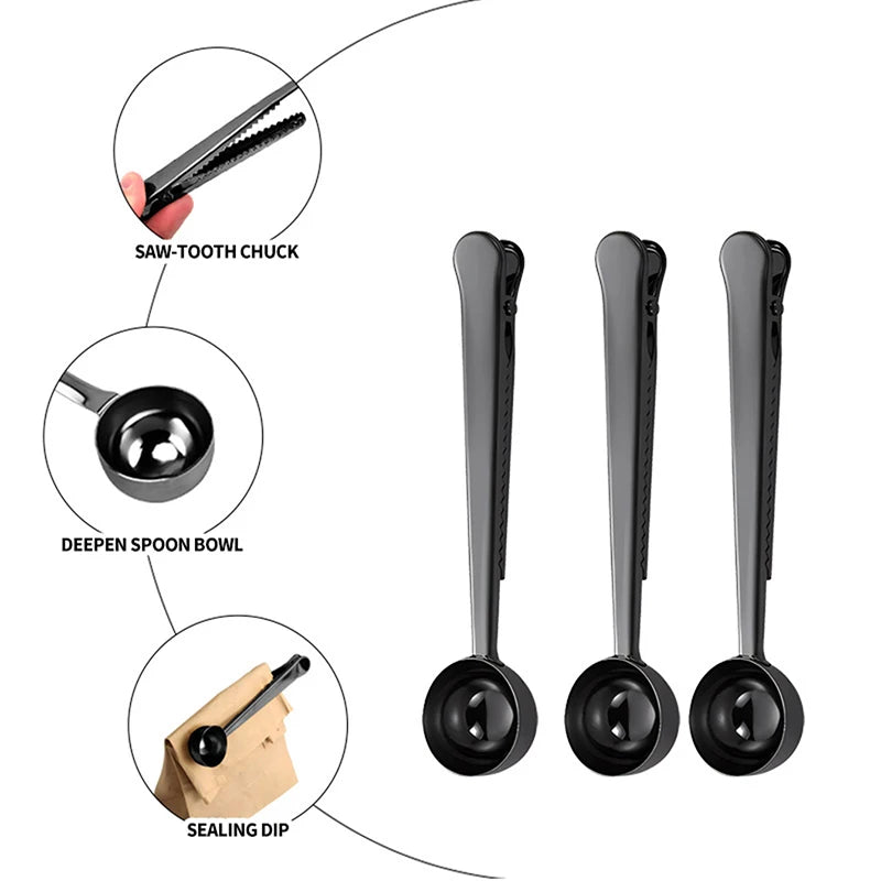 Two-in-one stainless steel coffee bean measuring spoon multi-functional food sealing clip food bag sealing clip baking gadget