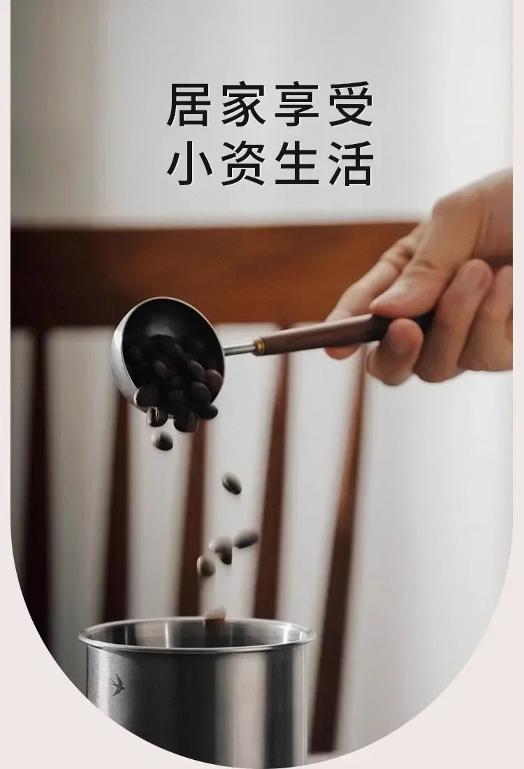 1PC 304 Stainless Steel Walnut Long Handle Coffee Powder Powder Measuring Spoon Kitchen Baking Tools Measuring Spoon Cucharas