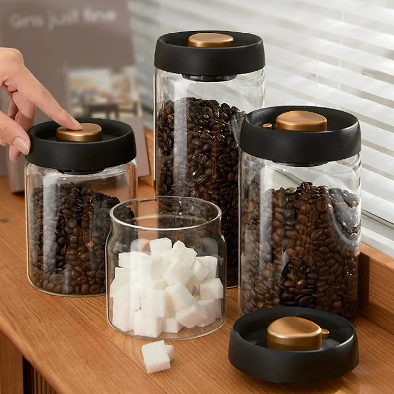 Vacuum Sealed Tank Coffee Beans Storage Glass Bottle Transparent Food Storage Jar Moisture-proof Extract Air Airtight Container