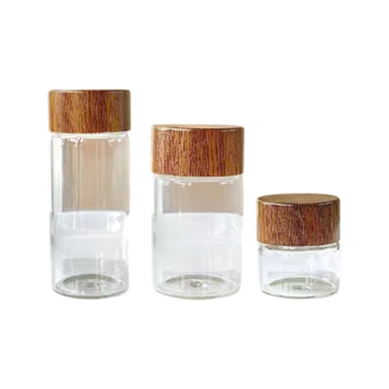 1pc Coffee Bean Glass Tube With Wood Tool Bottled Tubes Grain Storage Wooden Sealed Airtight Canisters For Home Office