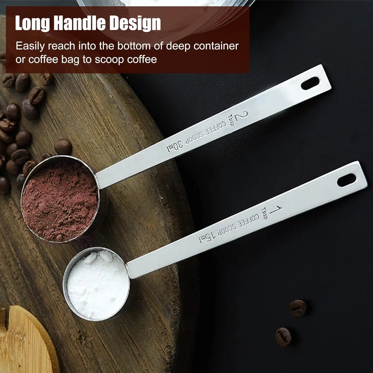 15/30ml Coffee Scoop Stainless Steel Coffee Spoon with Long Handle Measuring Spoon Tablespoon for Milk Fruit Powder Sugar Flour