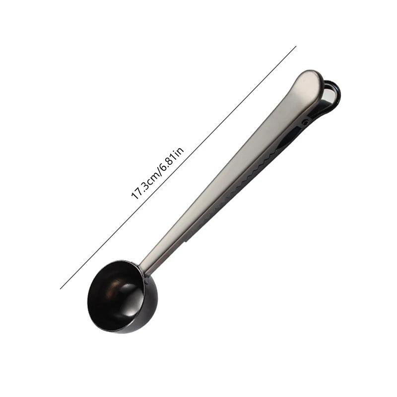Two-in-one stainless steel coffee bean measuring spoon multi-functional food sealing clip food bag sealing clip baking gadget