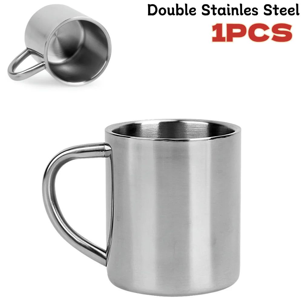 1-5PCS 220ML Stainless Steel Mug Coffee Cup Double Wall Stainless Steel Anti-Heat Aniti-Scalding Cup Outdoor Metal Drinking Cup