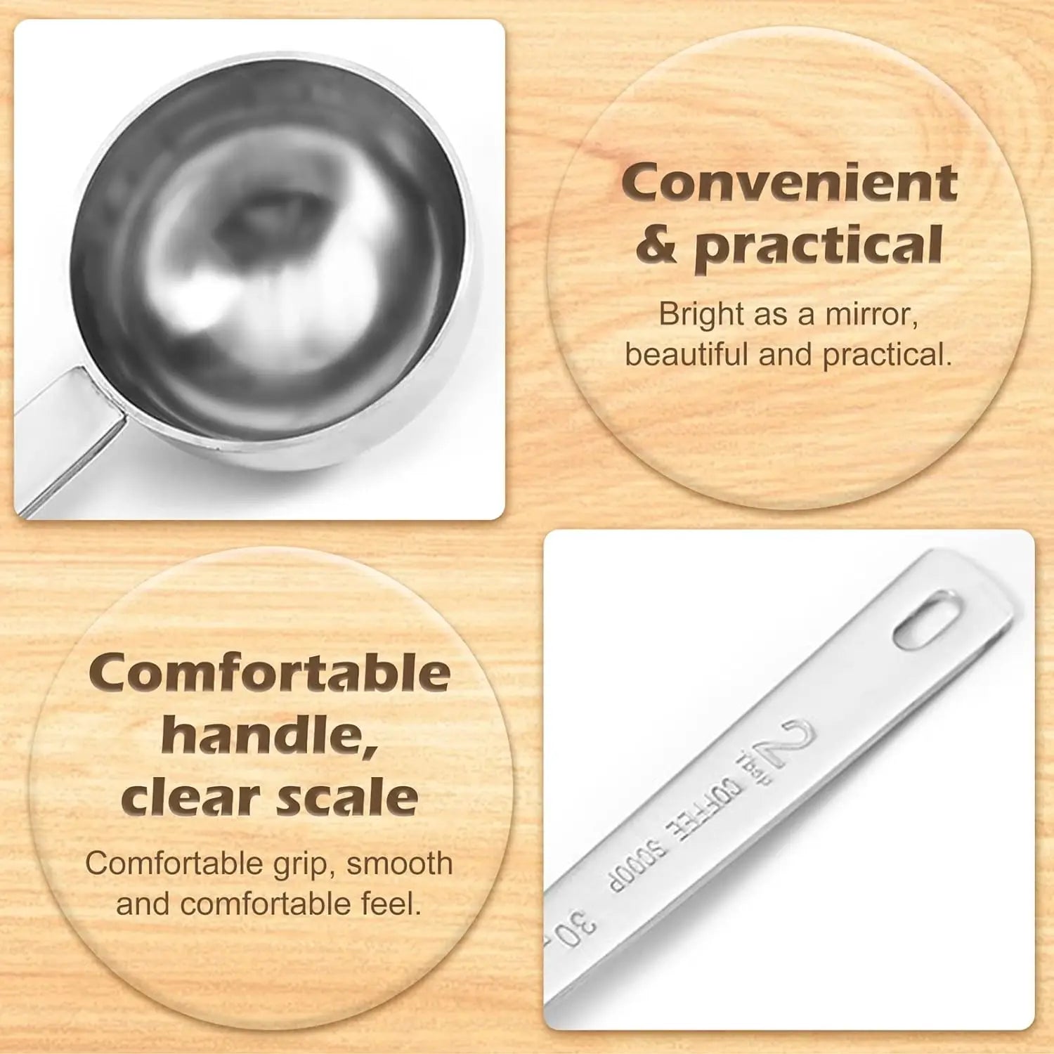 15/30ml Coffee Scoop Stainless Steel Coffee Spoon with Long Handle Measuring Spoon Tablespoon for Milk Fruit Powder Sugar Flour