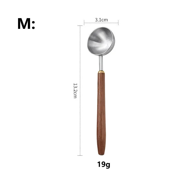 1PC 304 Stainless Steel Walnut Long Handle Coffee Powder Powder Measuring Spoon Kitchen Baking Tools Measuring Spoon Cucharas