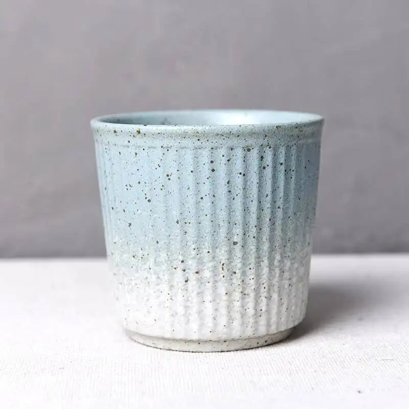 230ml Coarse Pottery Tea Cup Vertical Stripes Teaware Handmade Retro Water Japanese Handheld Office Ceramic Coffee Milk Cups