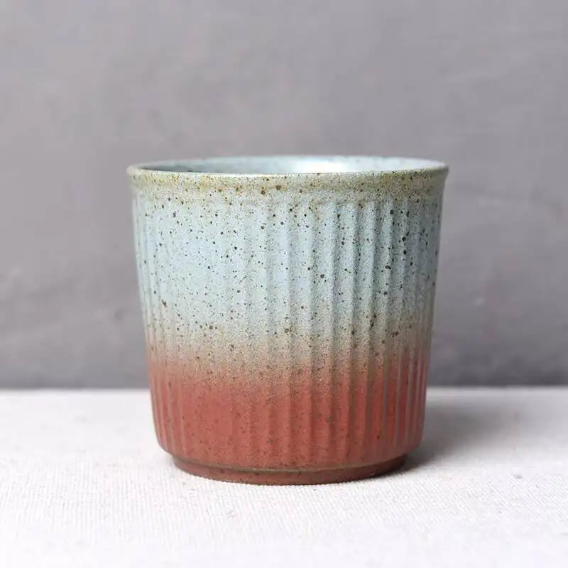230ml Coarse Pottery Tea Cup Vertical Stripes Teaware Handmade Retro Water Japanese Handheld Office Ceramic Coffee Milk Cups
