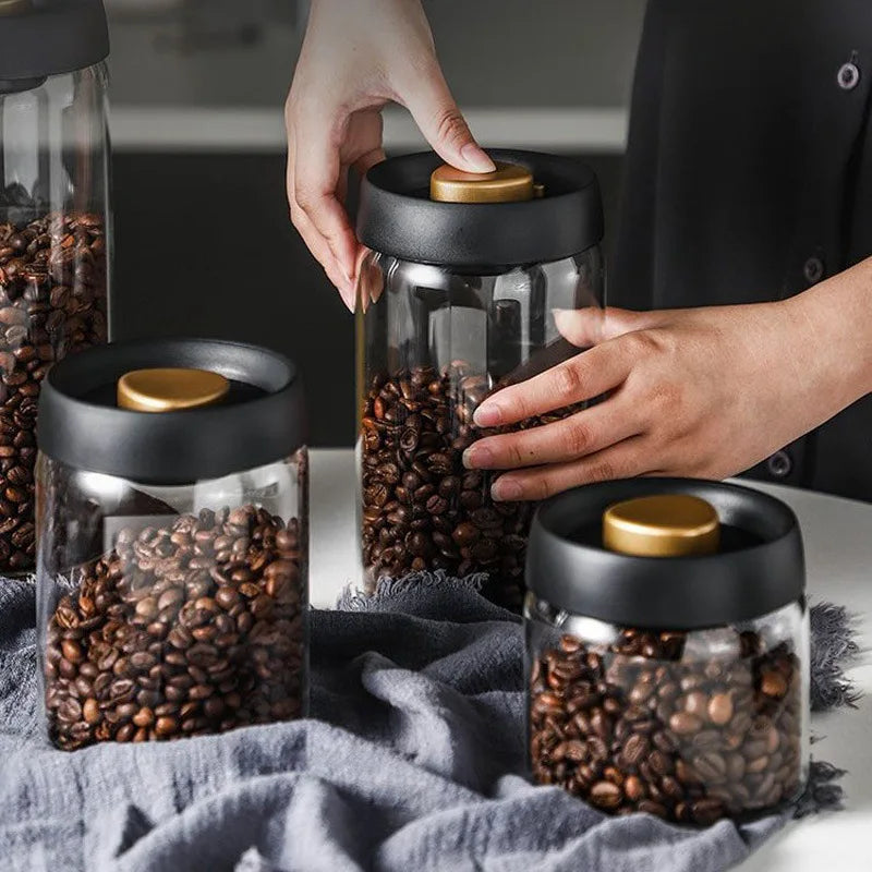 Vacuum Sealed Tank Coffee Beans Storage Glass Bottle Transparent Food Storage Jar Moisture-proof Extract Air Airtight Container