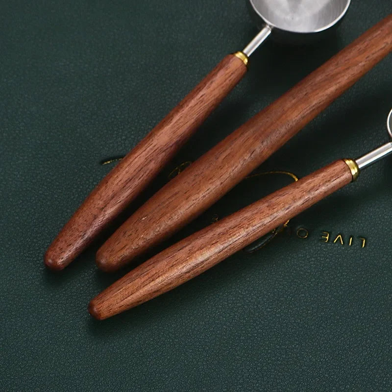 1PC 304 Stainless Steel Walnut Long Handle Coffee Powder Powder Measuring Spoon Kitchen Baking Tools Measuring Spoon Cucharas