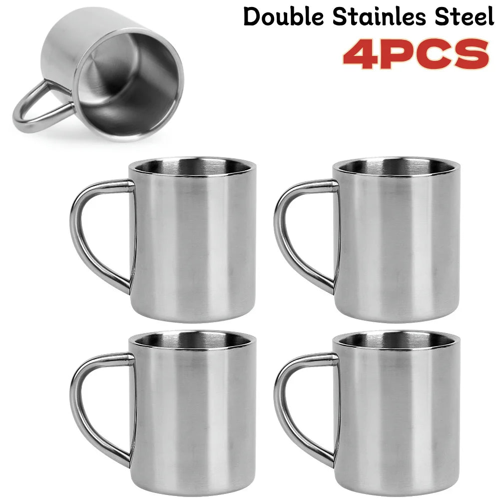 1-5PCS 220ML Stainless Steel Mug Coffee Cup Double Wall Stainless Steel Anti-Heat Aniti-Scalding Cup Outdoor Metal Drinking Cup