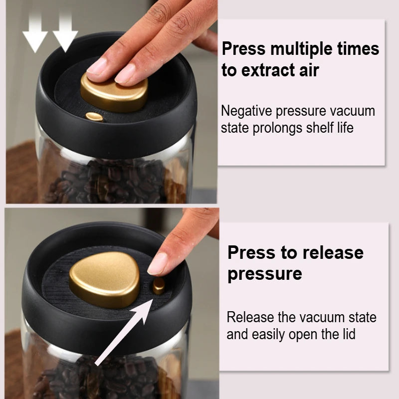 Vacuum Sealed Tank Coffee Beans Storage Glass Bottle Transparent Food Storage Jar Moisture-proof Extract Air Airtight Container