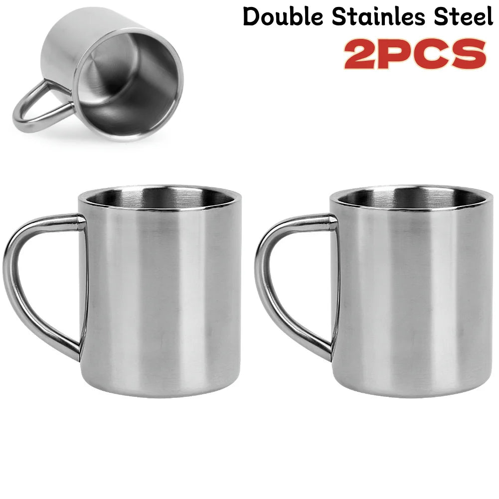 1-5PCS 220ML Stainless Steel Mug Coffee Cup Double Wall Stainless Steel Anti-Heat Aniti-Scalding Cup Outdoor Metal Drinking Cup