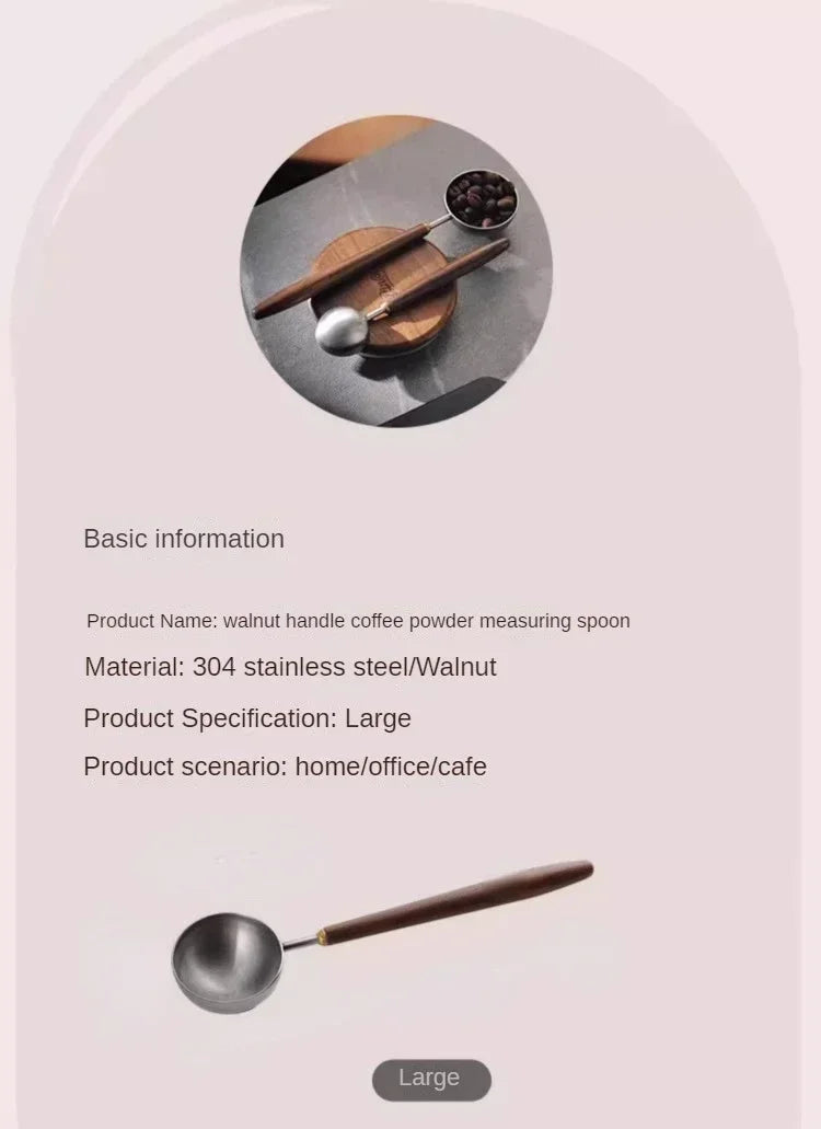1PC 304 Stainless Steel Walnut Long Handle Coffee Powder Powder Measuring Spoon Kitchen Baking Tools Measuring Spoon Cucharas