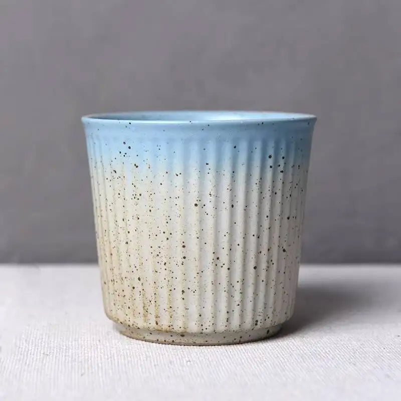 230ml Coarse Pottery Tea Cup Vertical Stripes Teaware Handmade Retro Water Japanese Handheld Office Ceramic Coffee Milk Cups